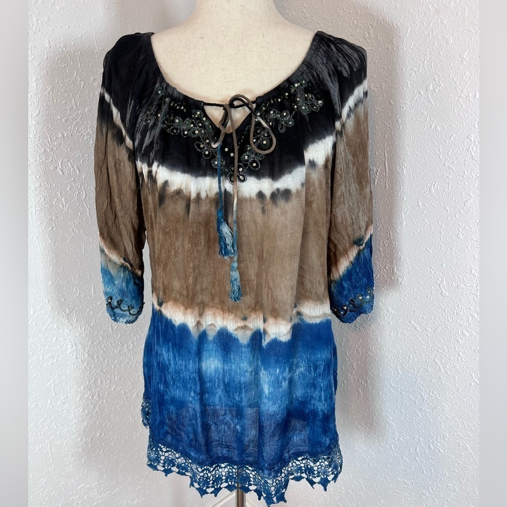 Shoreline Tie Dye Embellished and Embroidered Blouse